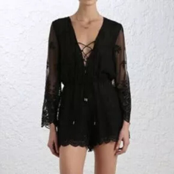 Zimmermann Lucia Silk Embroidered Romper Black S0 b53E - Picture 1 of 9